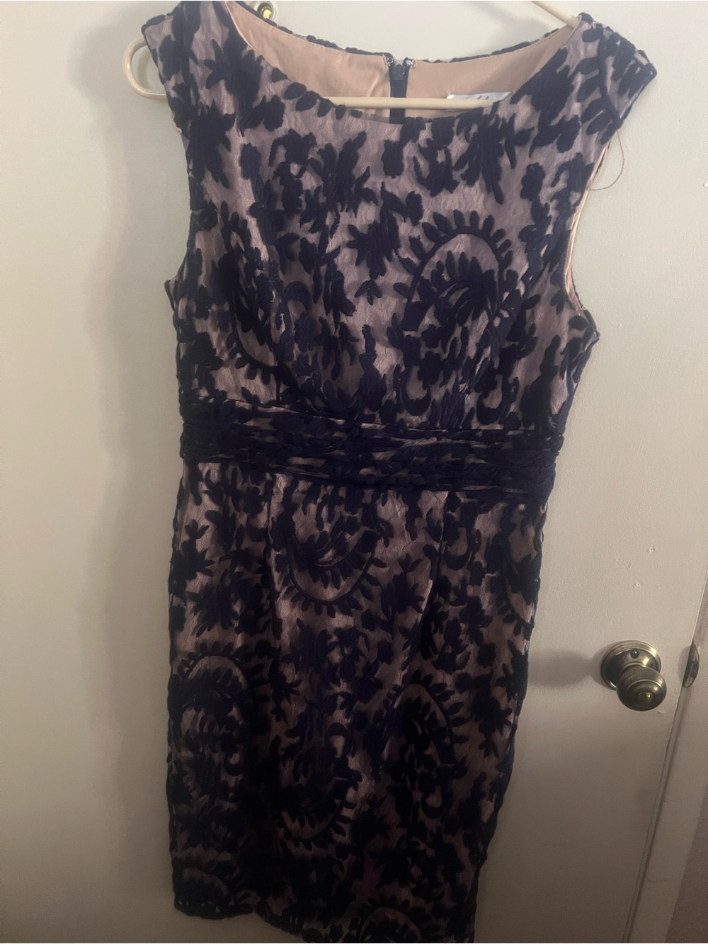 Simply Liliana Blush and Black Lace-Overlay Sheath Dress
